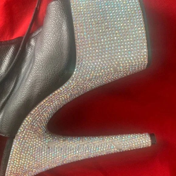 Pleaser Black thigh rhinestone 7inch platform boots - Picture 10 of 11